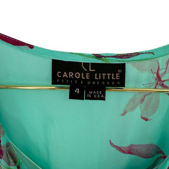 90s Carole Little Teal Blue Floral Print Ruffle Trim Maxi Dress, Size 4 - Picture 9 of 10